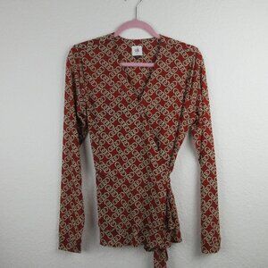 CABi Ringleader Wrap Top Size M Red Chain Print